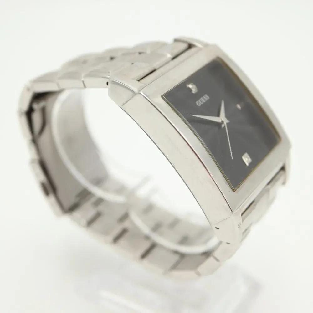 Guess Mens Jumbo Square Black 38mm Diamond Watch Stainless Steel w New Battery